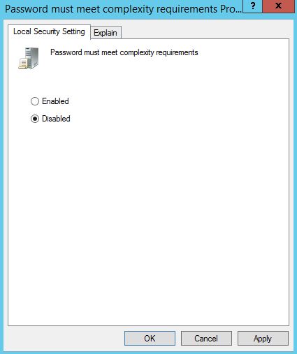 cửa sổ disable mật khẩu phức tạp