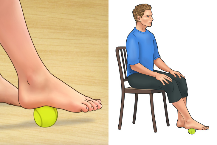 7 bài tập giúp tăng chiều cao và giảm đau chân - Lăn chân trên bóng