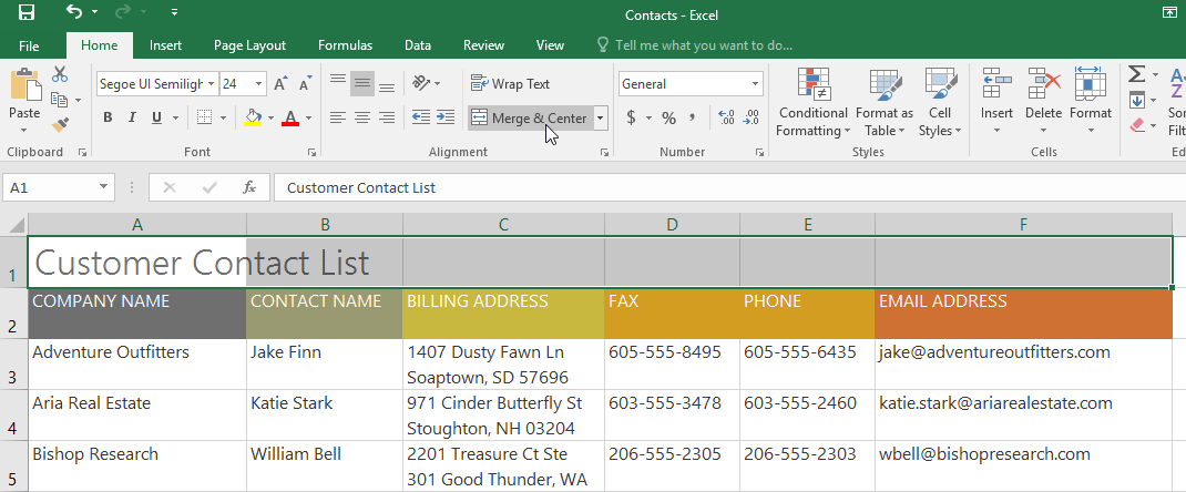 các thao tác với hàng và cột trong Excel 2016 đổi chiều rộng merge cột